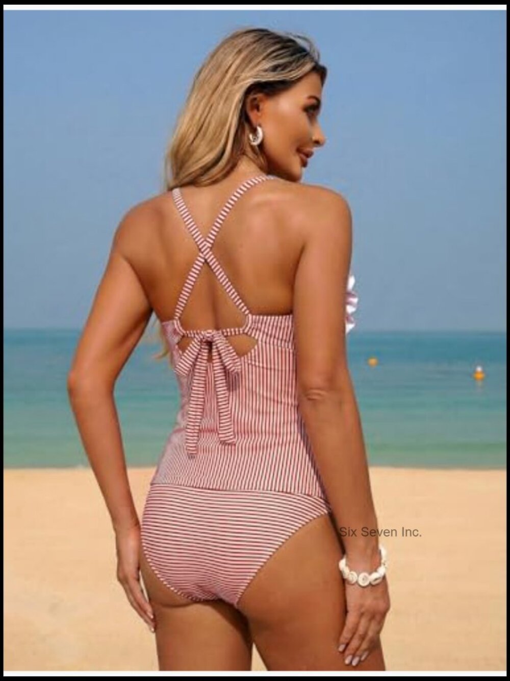 Tankini Swimsuits Smocked 2 Piece Bathing Suits Tie Back Swimwear - Picture 3 of 7